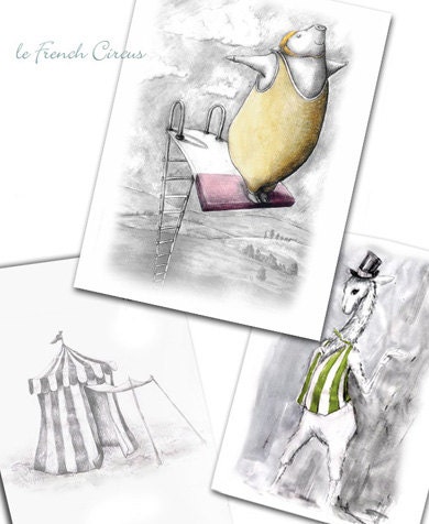 Circus Print Set with High Dive Pig