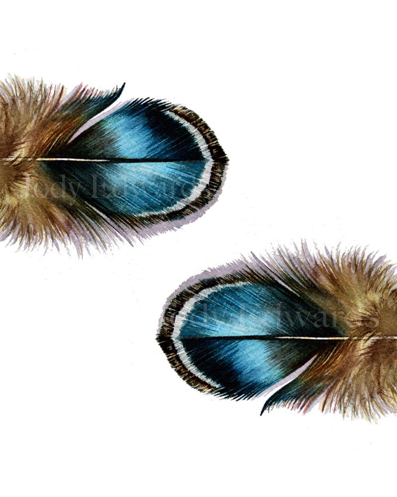 Blue Feathers Twins - Archival quality print