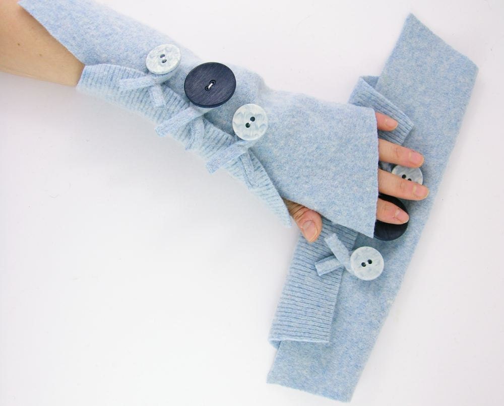light blue arm warmers fingerless mittens  wrists warmers arm cuffs fingerless gloves recycled wool eco friendly tagt team curationnation