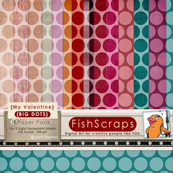 Polka Dot Background Papers (Valentine) - Bright Vivid Color - Red, Pink, Teal and Orange - Digital Scrapbook - Instant Download Il_170x135