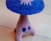 Deathcap Frowning Mushroom - Two-color, small: orange stalk, purple cap, purple swirlies, orange skull