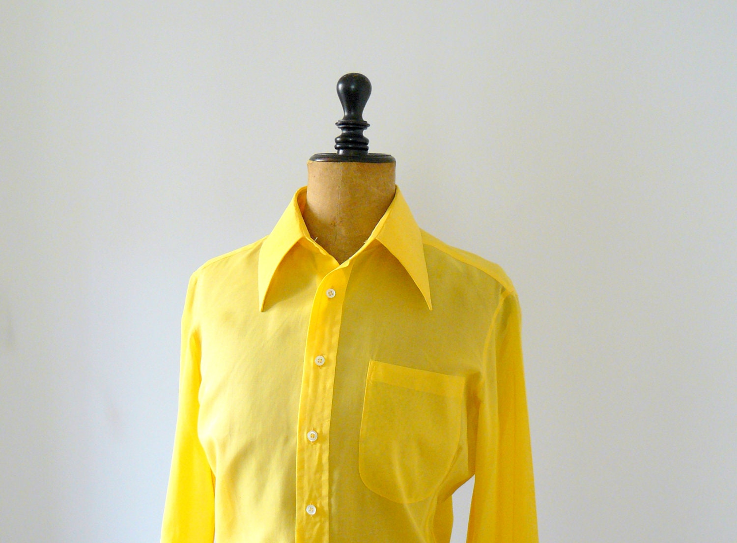 Vintage 1970s deadstock Cacharel yellow blouse. 70s pointy collar blouse