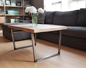 Wood Coffee table with square steel legs made of reclaimed wood, Standard 1.65" top, 18" tall x 48" L x 20" w