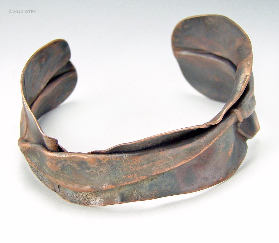 Thin Ribbon Fold Formed Copper Cuff