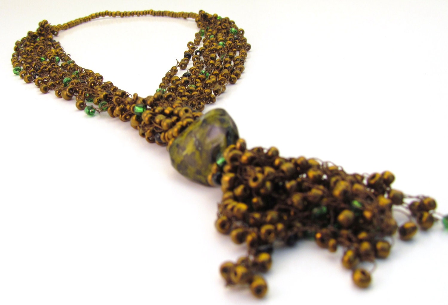 Ecuadorian Crocheted Sage Green Beaded Necklace (Mercedes)