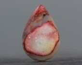 Geode Gemstone: Red Agate Sparkling Crystal Druzy Gem - Large Cabochon - Flat Back, Polished - 44mm (3687)