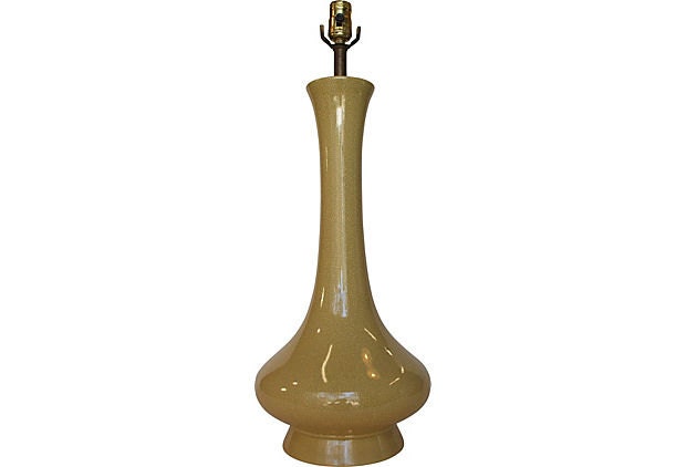 Creamy Mustard Ochre Yellow Crackle Finish Retro Vintage Mid Century Modern Tear Drop Ceramic Lamp