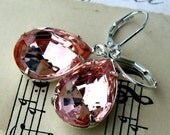 Estate Style Rose Blush Vintage Pear Shaped Jewel Silver Plated Earrings