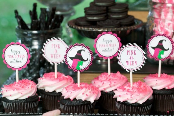 Real Witches Wear Pink - PINK-O-WEEN - Printable Cupcake, Toppers or Tags by Flair Designery as seen on Hostess with the Mostess Il_570xn