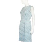 Vintage 60s Blanes pale blue and silver lurex sleeveless cocktail wiggle shift dress medium