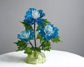 Lucite Acrylic Flower Sculpture Blue Green Hard Plastic Resin Floral Table Decoration Late 1960s Kitsch