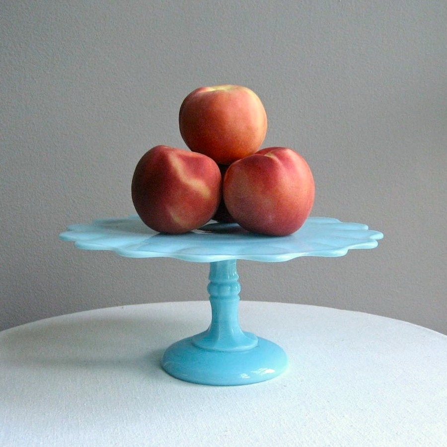 Blue Milk Glass Cake Stand EAPG circa 1900
