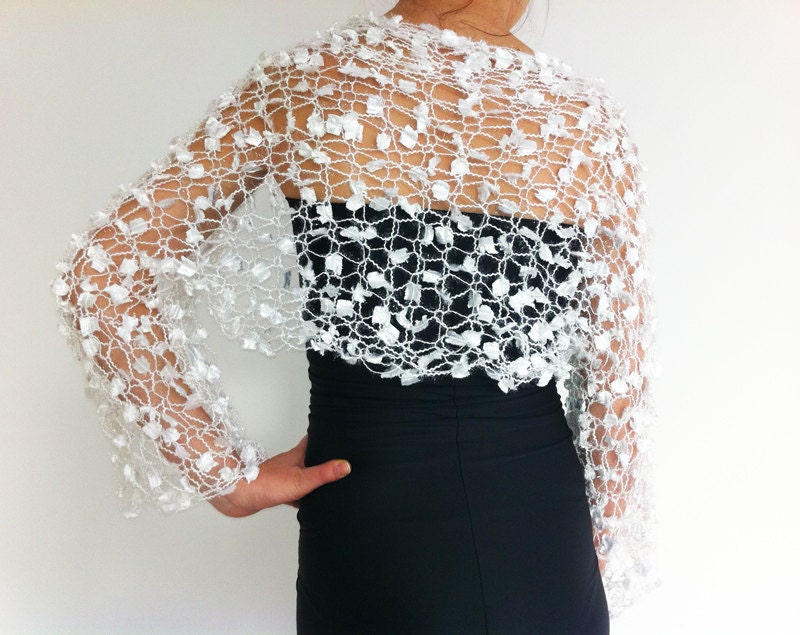 Knit white Bolero, Sleeves, Shrug, Wrap, Jacket, Wedding Bolero, Evening Bolero, Weddings, Bridal, Women