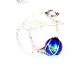 blue round handmade bead necklace / flower / wire wrapped jewelry / handmade silver chain necklace by uniquenecks