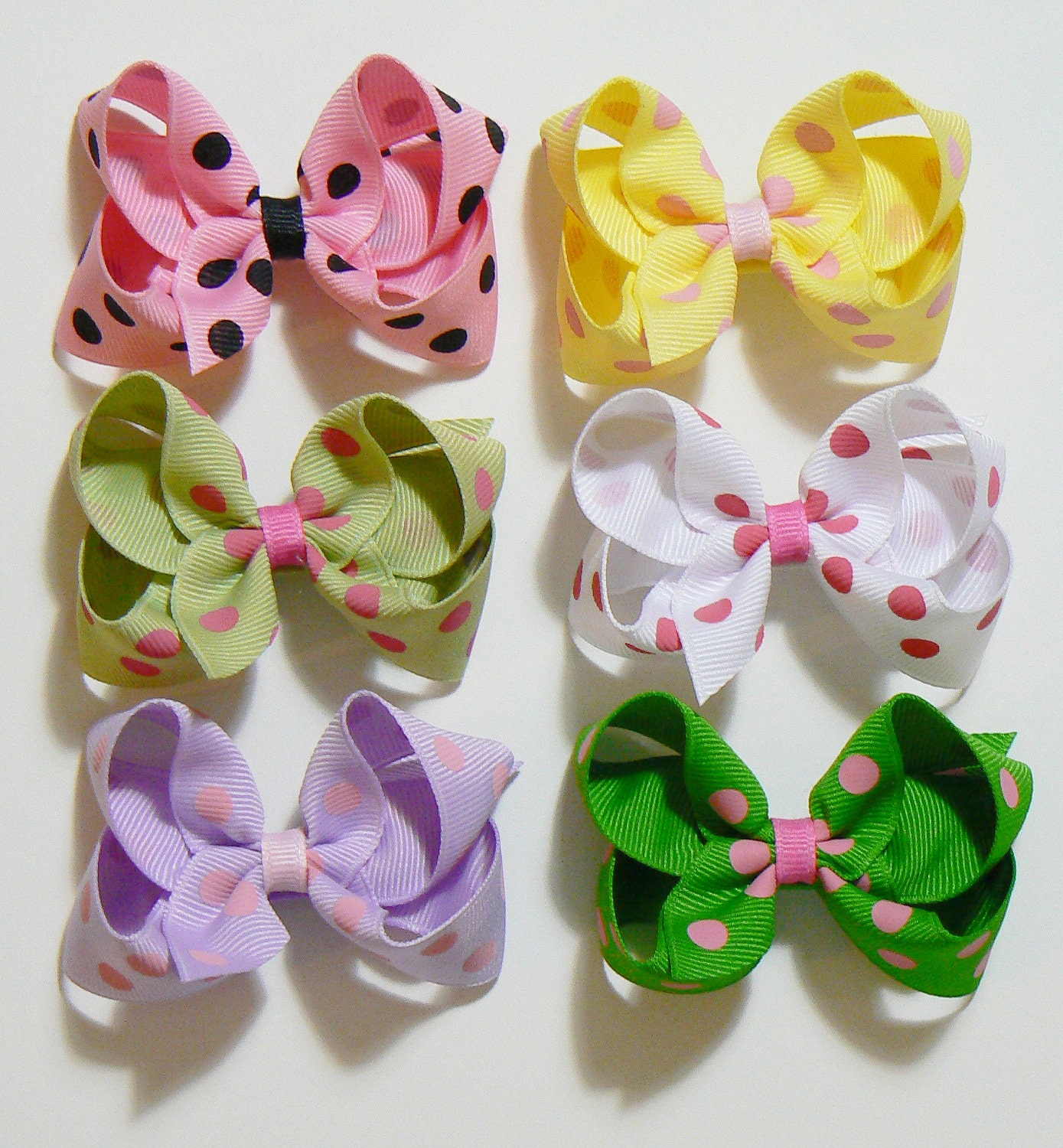 Girls Polka Dot Hair Bow Set Small Toddler Childrens Kids Boutique  Fashion Hair Clip Hairbows Hair Accessories (Set of 6) Choose Colors