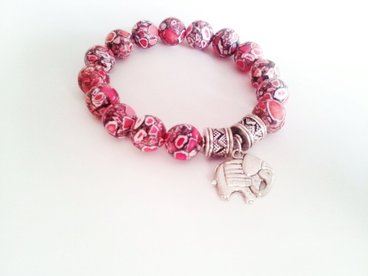 Pink gemstone friendship bracelet- stretch mala bracelet