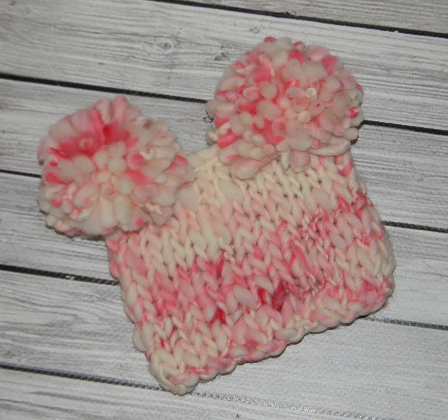 Cherries N Cream  Double Fluff  Baby Hats Hand Knit from Handspun Merino  Ready to Ship