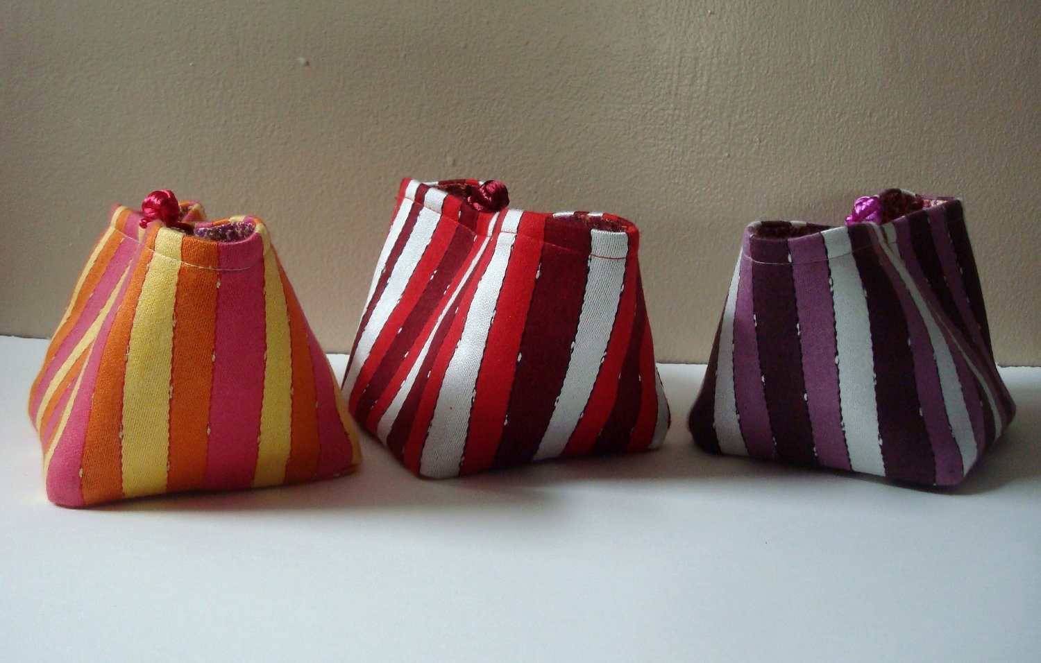 Fabric Bin in White Red Wine / White Lilac Plum / Yellow Orange Pink / Stripe Coverlet / gift under 25.00