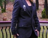 Upcycled Men's Suit Jacket, Mensware for Women, Navy Blue Embellished Jacket, Recycled and Repurposed Clothing
