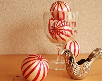 Silver Avon Dove, Mid Century Goblet, and Peppermint Ornaments - Christmas Decor Trio