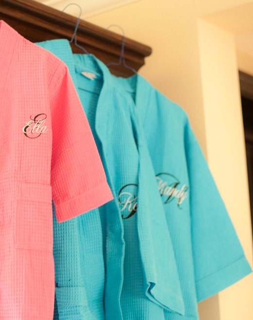 3 Bridesmaids Gifts Wedding Party Spa Robes Embroidered Free front embroidery Custom Made