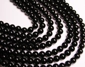 Black tourmaline - 8mm round beads -1 full strand - 49 beads - AA Quality