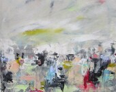 Abstract Cityscape Landscape Original Painting - City with Black 12 x 12