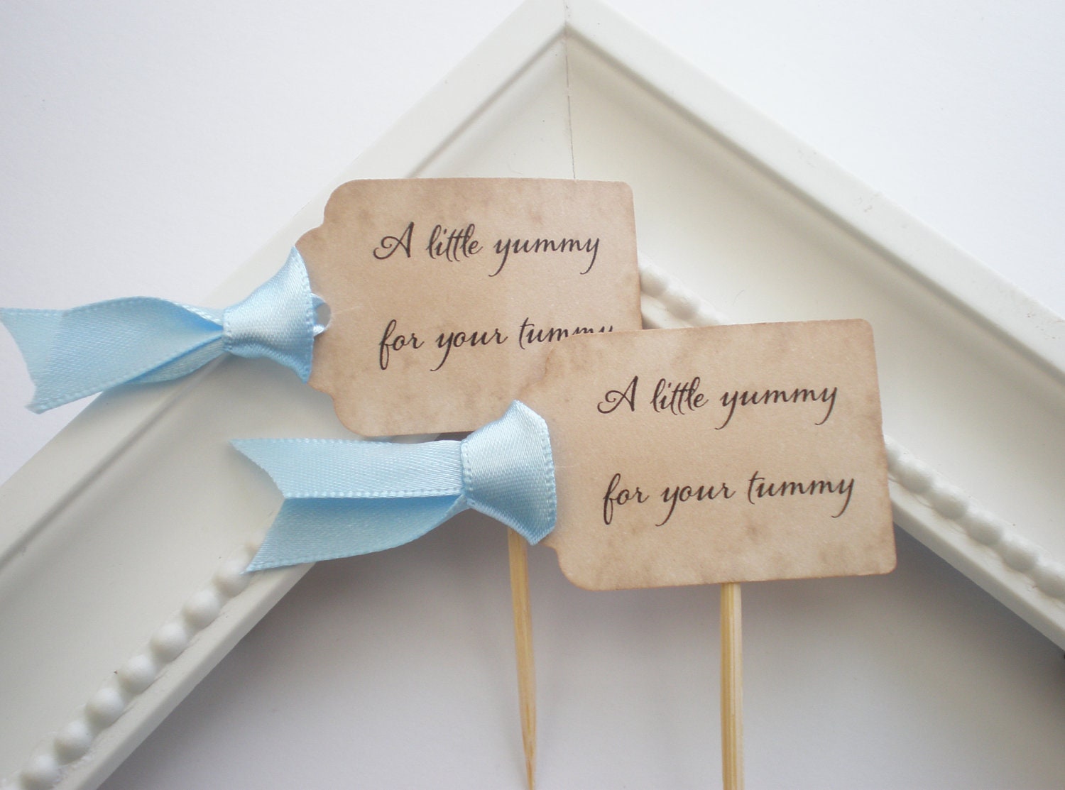 Cupcake Picks A Little Yummy In Your Tummy  - Tea Party Decorations - Set Of 10