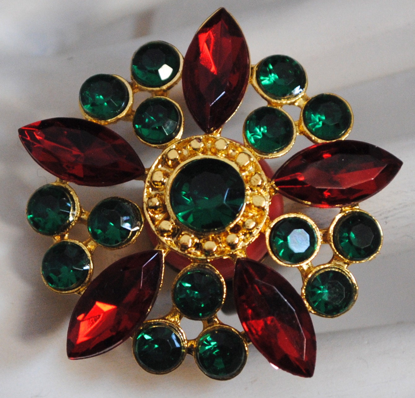 Christmas cocktail ring button red green statement gift for her holiday adjustable