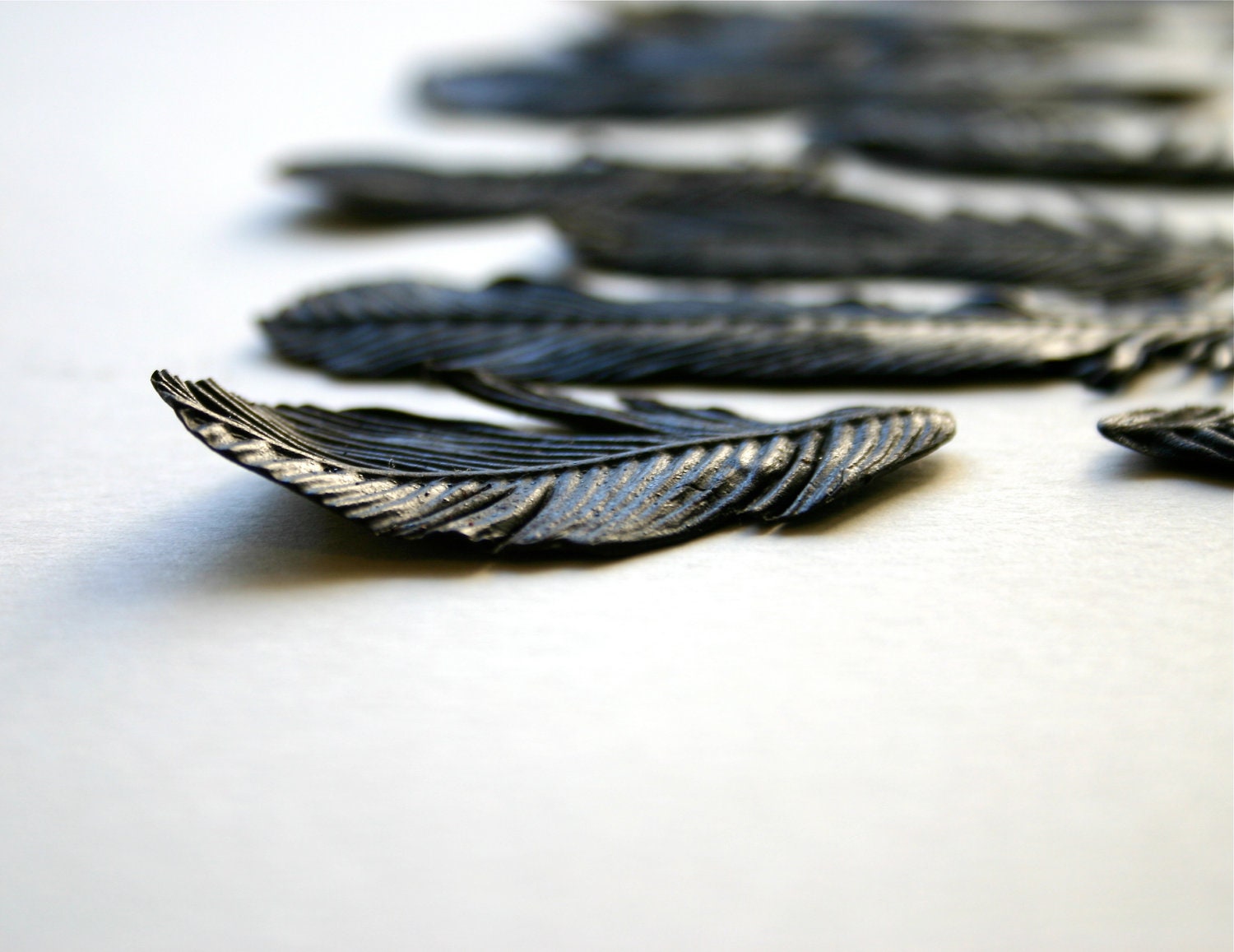 Edible Black Bird Feathers -Chocolate Flavor -12 -Confection Embellishment - andiespecialtysweets