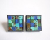 Mosaic Ear Studs - Lapis Lazuli, Turquoise & Silver
