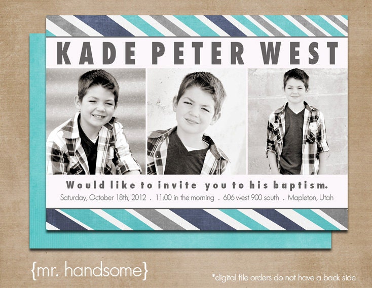 LDS Baptism Photo Invitation (Digital or Printed)- "mr. handsome"