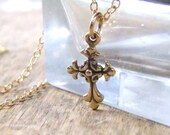 tiny bronze fancy cross on 18 inch 14 kt gold fill chain