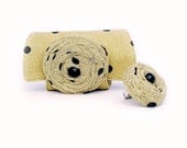 Jewelry Set, Textile Cuff Bracelet and Ring, Gold Black Polka Dot