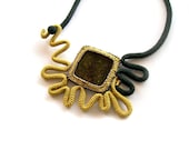 Crochet Necklace Granite Square - Mustard Yellow Black - Abstract Sunflower - gift for her under 50