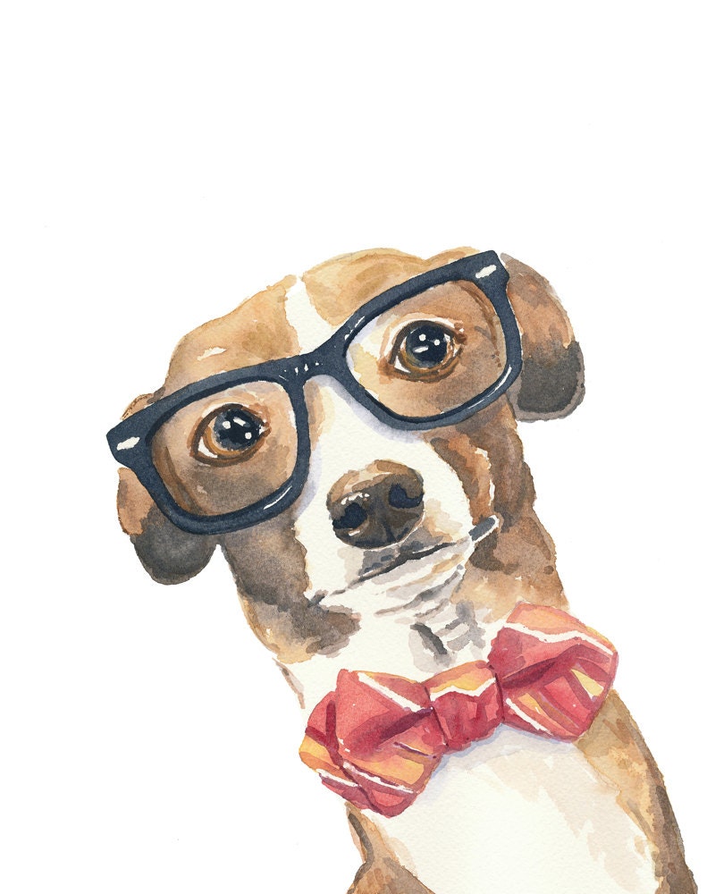 Original Greyhound Watercolor Painting, Dog Watercolor, Nerd Glasses, Bow Tie, 8x10 original Art
