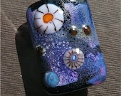 Purple Rectangular Glass Lampwork Bead With Enamels