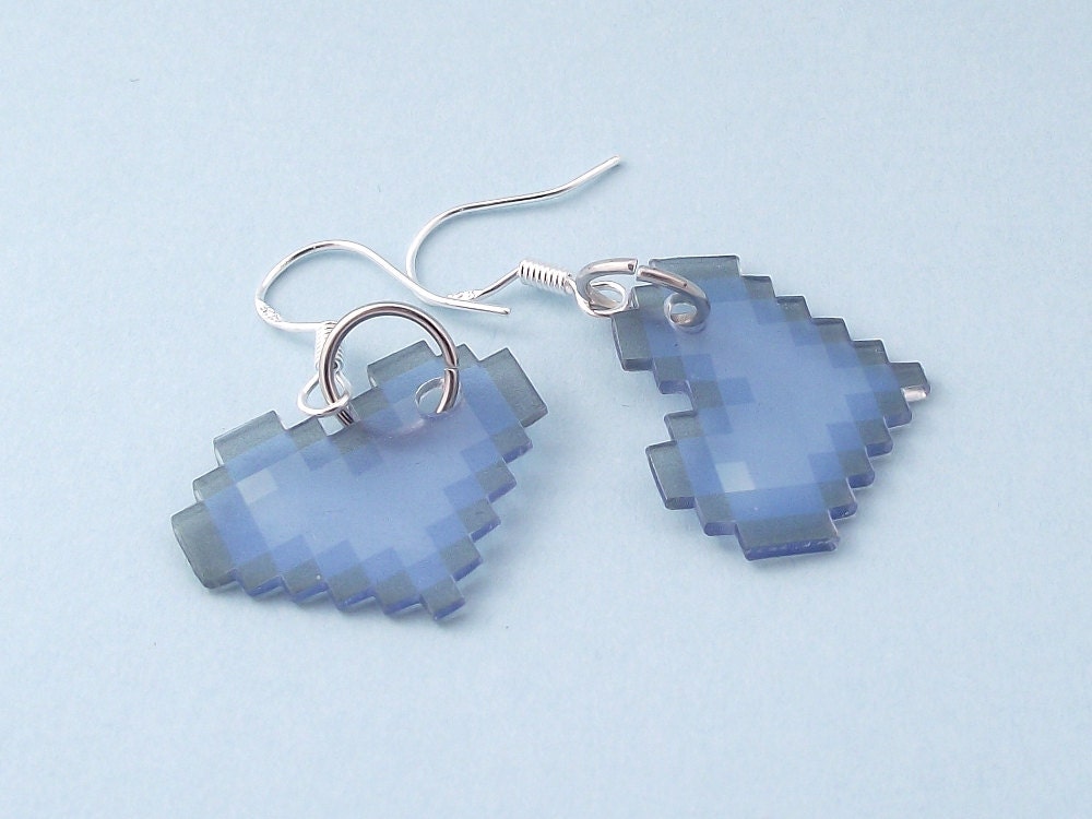 Pixelated Blue Heart Earrings (with sterling silver hooks)