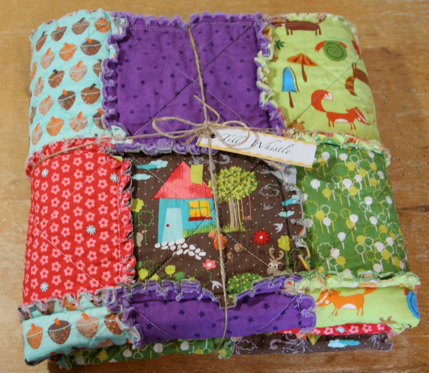 Woodland Crib Size Rag Quilt for Baby Boy - Ready to Ship