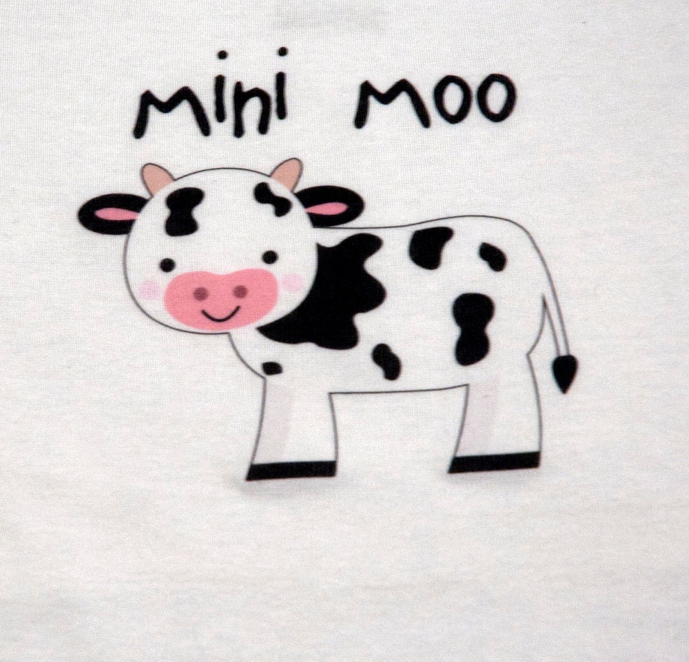 farm baby/toddler shirt or bodysuit cow  "mini moo" in sizes NB to youth