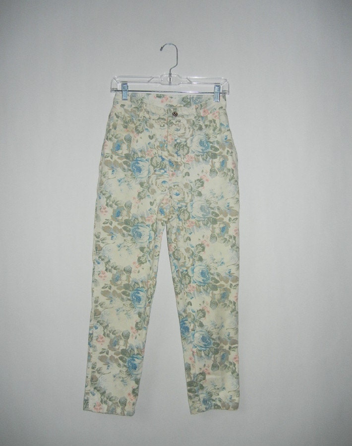 Vintage Floral Jeans, Size Small, High Waisted, Gitano, 90's, Grunge, Tumblr, Tumblr Clothing