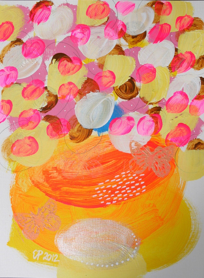 painting paper orange sky original mixed media fine art pink