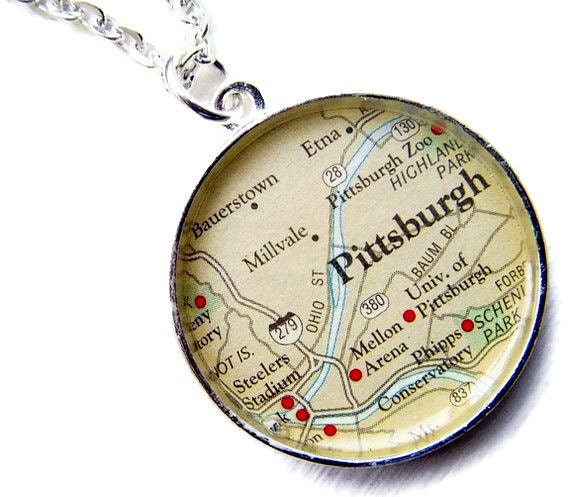 CUSTOM Map Large Round Necklace You Choose Your Destination