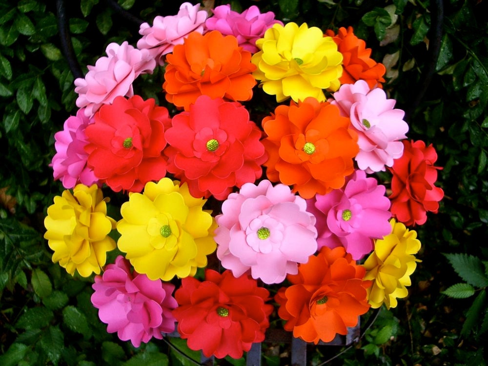 The Camellia  -  Handmade Paper Flower - MIX COLORS  - Set of 20 - Stems Included (Custom Colors Available)