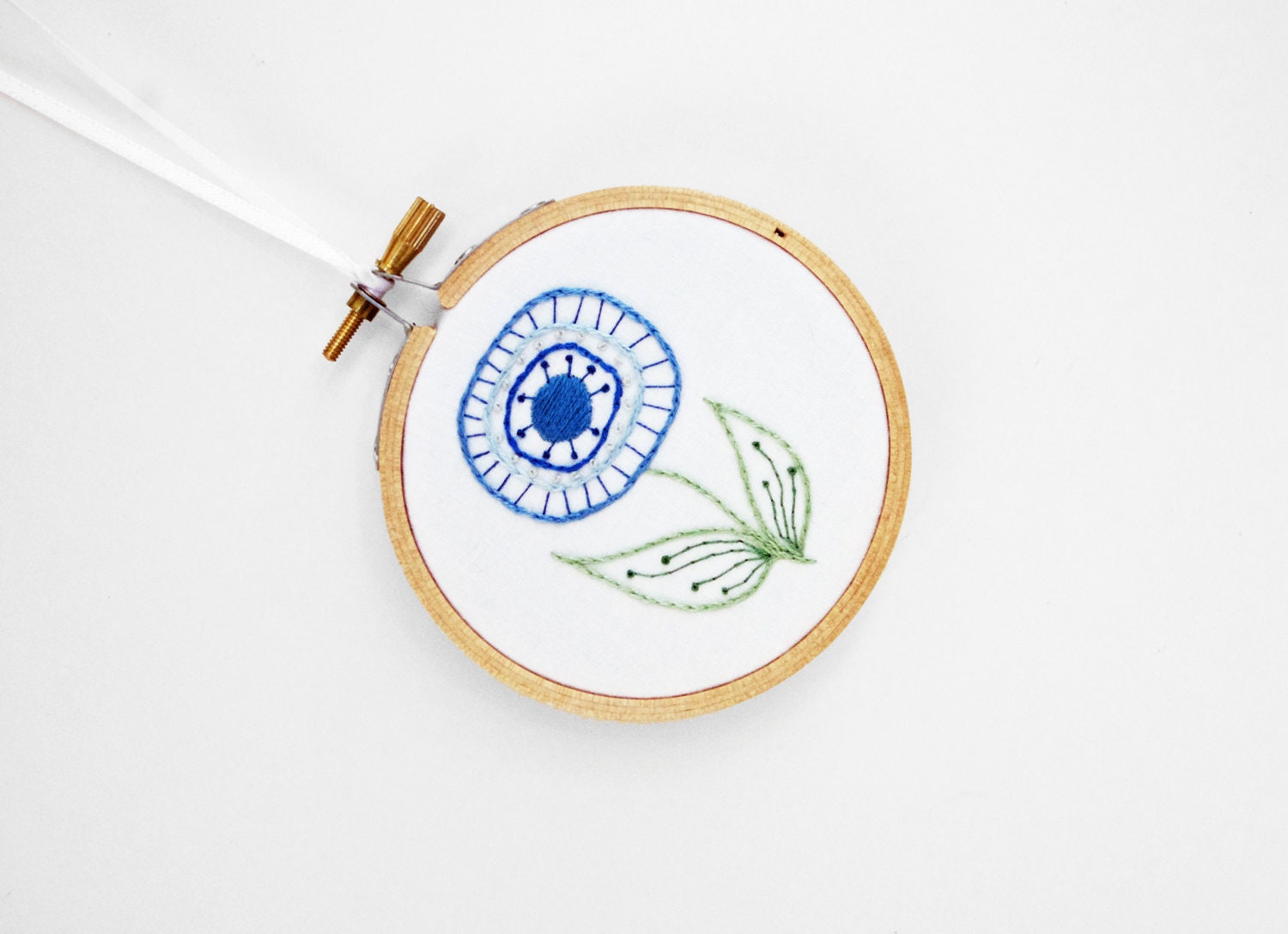 Green and Blue Abstract Flower for the Home, in 3" Embroidery Hoop