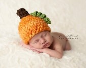 Newborn Pumpkin Handspun Thick Thin Baby Hat READY TO SHIP Halloween Autumn