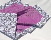 Minky Baby Blanket -  Michael Miller Charcoal Dandy Damask with Amethyst Purple Minky for your Baby Girl - Ready to Ship
