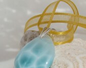 Larimar turtle back pendant, Swimming Around - gorgeous translucent teal blue Larimar stone
