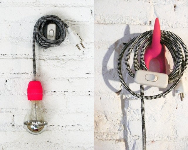 Textile cable lamp with switch and plug - neon pink