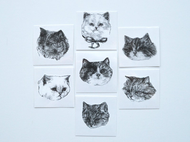 temporary tattoos - set of 7 fake cat tatts - cats - pussycat - kitten - kitty - cattoos